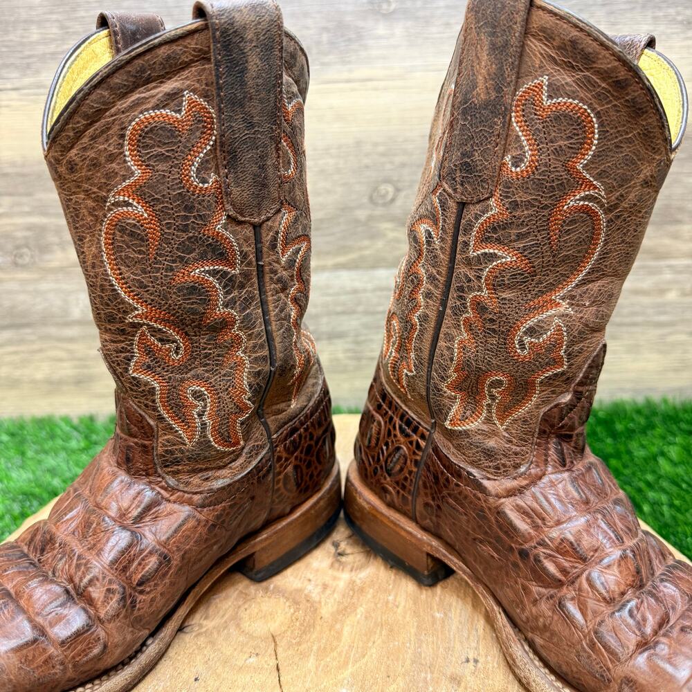 Horsepower Youth - Size 12 - Brown Gator Print Square Toe Cowboy Boots 1070 - Picture 5 of 11